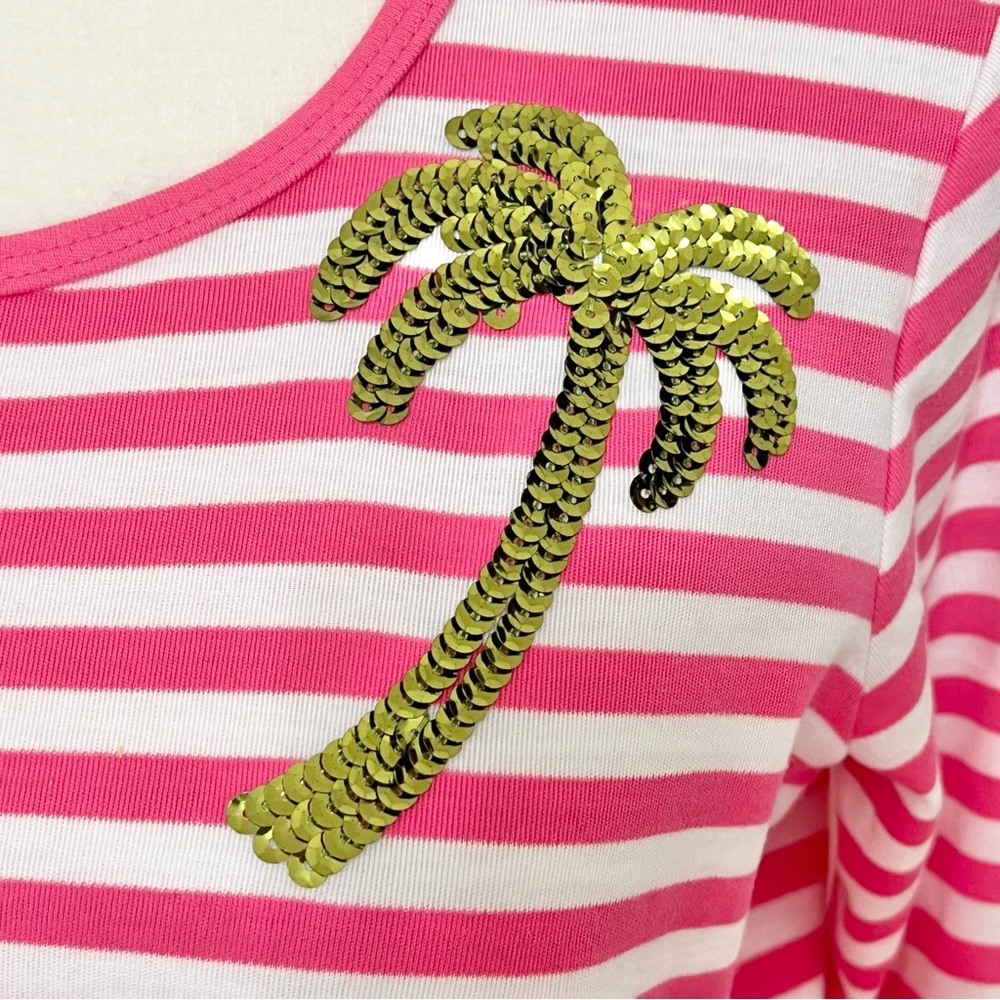 NWOT Quacker Factory Pink Stripe Top Cruise Beachy Resortwear - Picture 3 of 7
